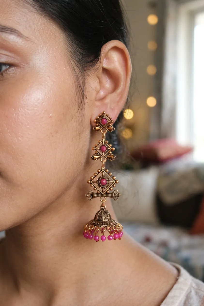 Antique Oxidised Copper Earrings