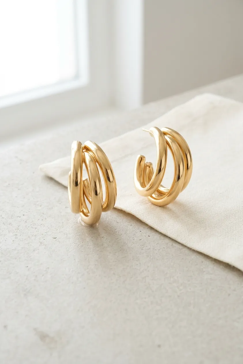 Triple‑Loop Hoop Earrings