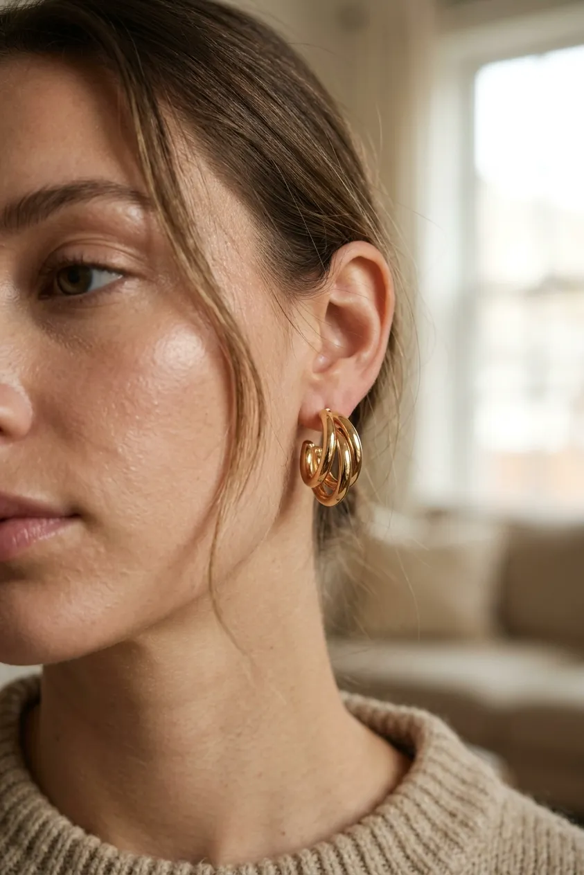 Triple‑Loop Hoop Earrings